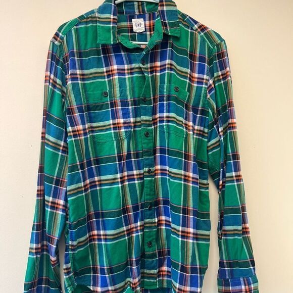 Gap Button Up Flannel Shirt Men's M Long-Sleeve Multicolor Plaid All-Cotton - Picture 1 of 6